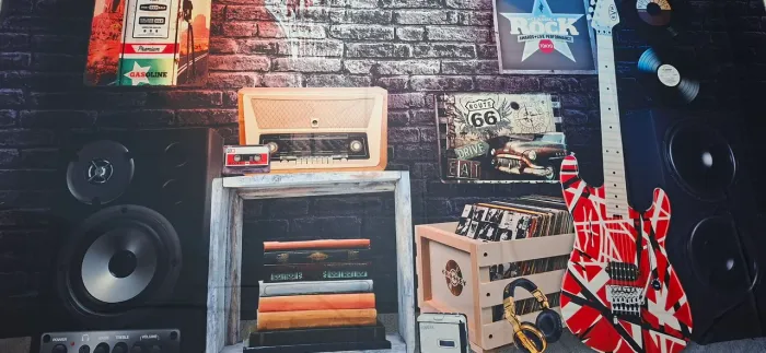 Vendo cenário de rock de parede 