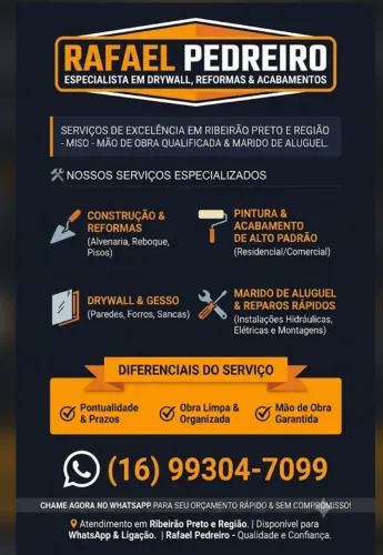 Pedreiro, Drywall e Marido de Aluguel em Ribeirão Preto e Região