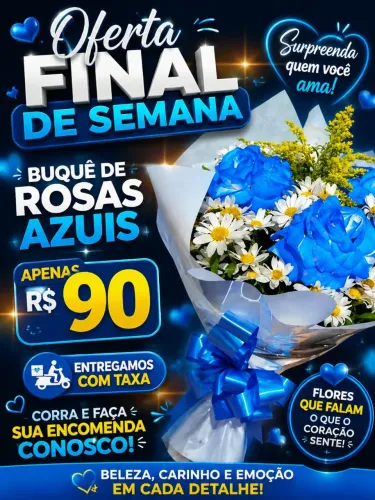 Promoção buquê de 3 rosas azul