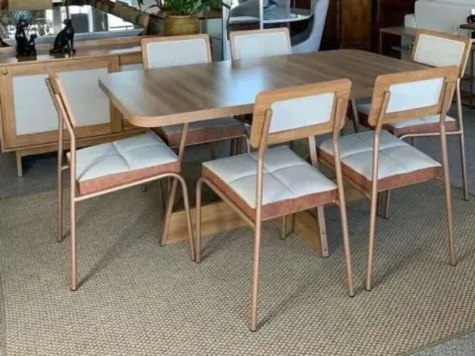 Mesa Atria rose c 6 cadeiras estrutura aço 