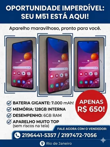 Samsung galaxy M51 128gb/6de Ram. Bateria gigante, celular perfeito . 650,00