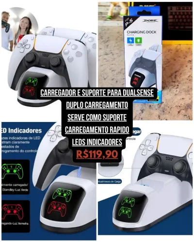 Carregador de Duplo Controles De Ps5 Dualsense
