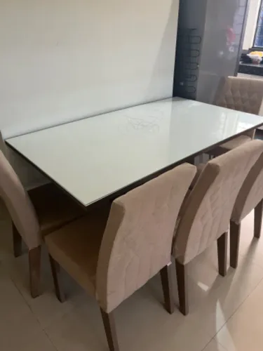 MESA DE JANTAR 6 CADEIRAS MDF COM TAMPO DE VIDRO
