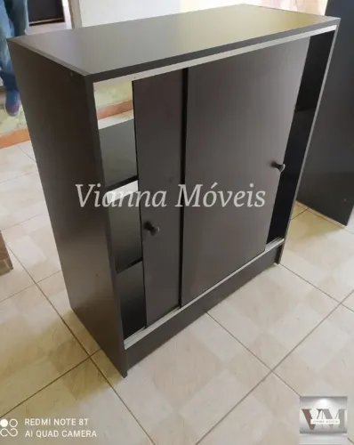 Balcão Vitrine Preto com Portas - MDF