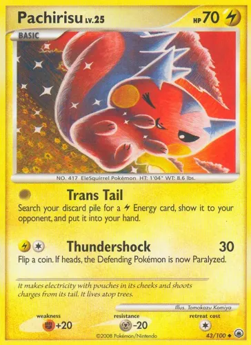 Pachirisu 43/100 (2008) - Ilustração Tomokazu Komiya - Pokémon TCG