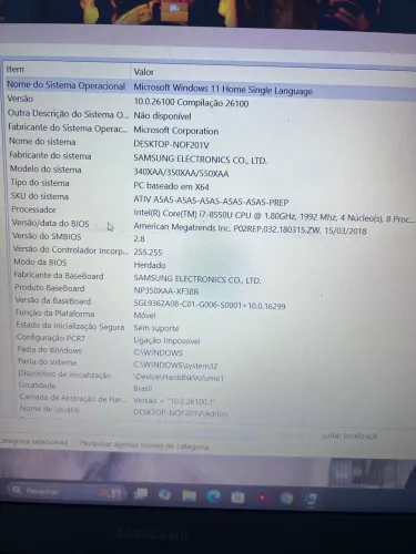 Notebook Samsung i7 8550u