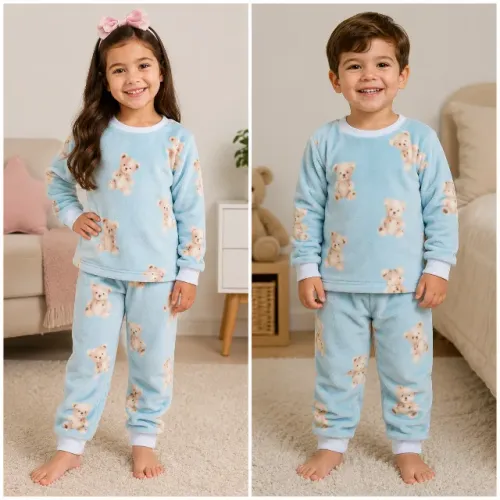 Conjunto Pijama Infantil Ursinho Azul Marinho Manga Longa