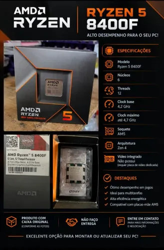 Processador AMD Ryzen 5 8400F AM5 - 6 Núcleos, 12 Threads -contém a caixa original 