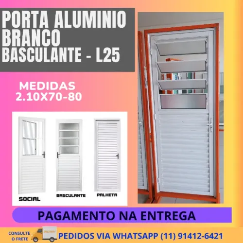 Porta basculante aluminio branco L25 cod88- 2.10x80 completa-frete a/c