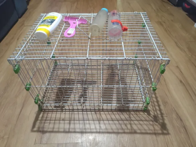 Gaiola com acessórios e shampoo antisarna 