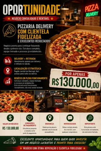 Vendo Pizzaria Delivery em Maringá - Excelente Negócio - Faturando/Negócio Consolidado