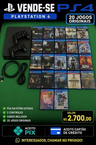 PLAYSTATION 4 + 20 JOGOS ORIGINAIS