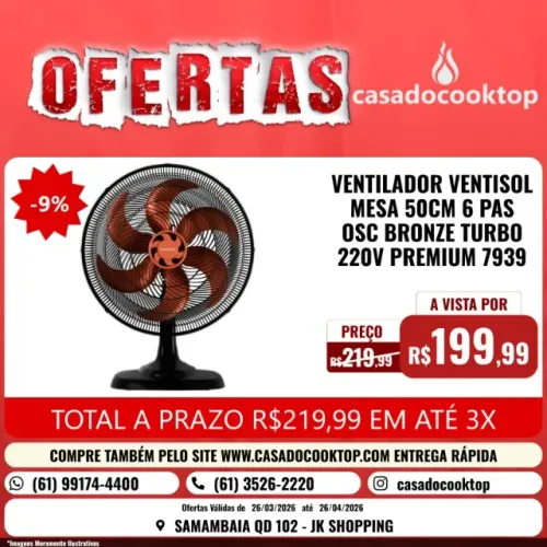 VENTILADOR VENTISOL MESA 50CM 6 PAS OSC BRONZE TURBO 220V PREMIUM 7939