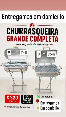 Churrasqueira Grande Modelo Salsicha de Alumínio fundido com suporte de Alumínio 