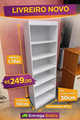 Livreiro Novo 5 Prateleiras Branco | 1,78m | Entrega Grátis