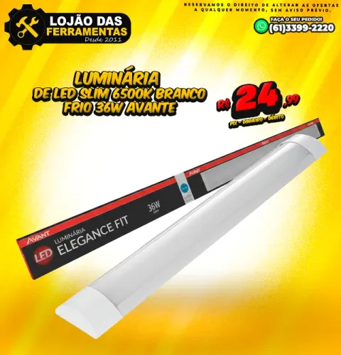 Luminária de Led Slim 6500k Branco Frio 36w Avante