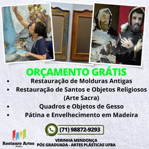 Restauração de molduras antigas,  quadros,  Santos católicos,  objetos de arte de madeira 