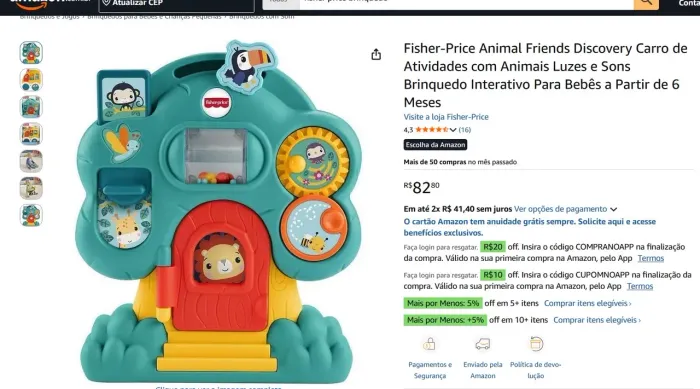 Fisher Price Animal Friends Discovery Luz e Sons