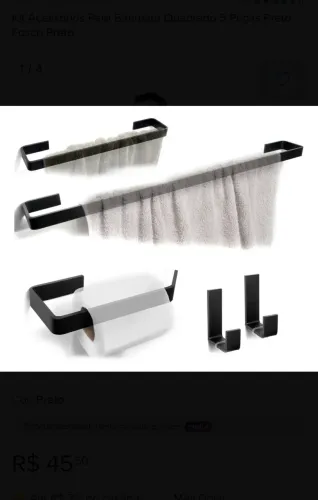 Kit Acessorios Para Banheiro Quadrado 5 Peças Preto Fosco Preto