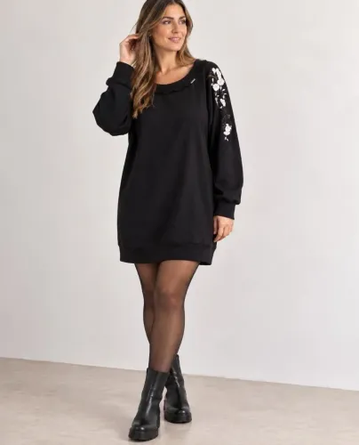 Blusão Moletom Oversized Preto Claudia Rabelo M/G Bordado