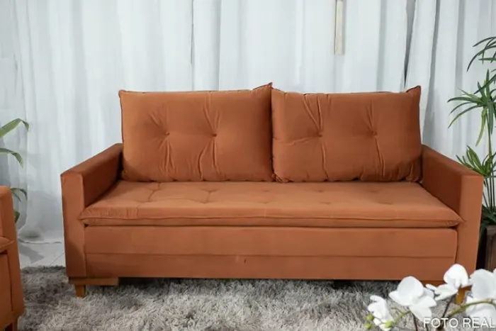 Sofá Paris 3 lugares Veludo Terracota - Frete Grátis - Receba Hoje