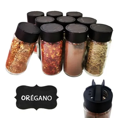Kit 10 Potes Tempero De Vidro Tampa Dosadora Dupla