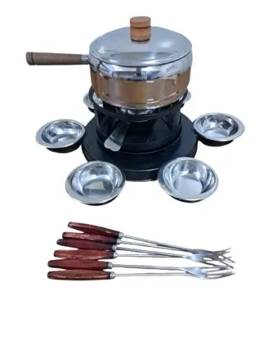 Conjunto de Fondue de Queijo - Aço Inox - 6 Potes - Novo!