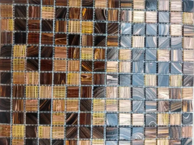 Pastilhas Marrom MIX Bronze ouro vidro 2 x 2cm - 1 placa - 225 pastilhas