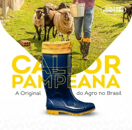 Bota Borracha Galocha Azul Amarela Calfor Pampeana