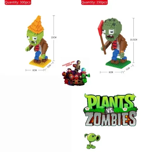 Conjunto de micro blocos de Plantas vs Zumbis! 300 e 290 peças