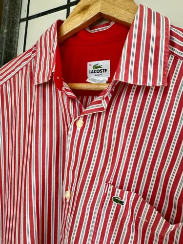 Camisa Lacoste Listrada Vermelha Slim Fit