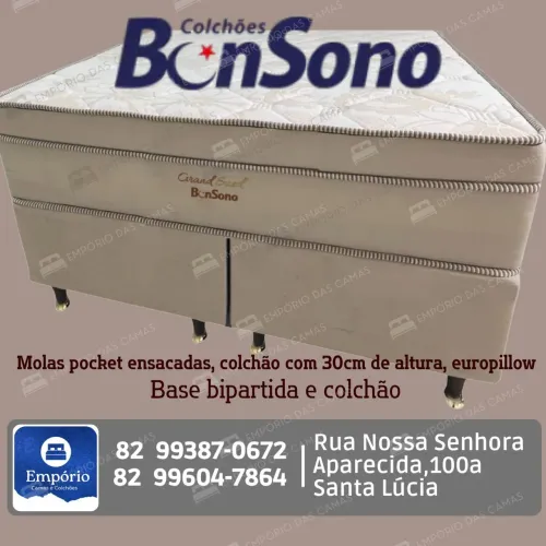 Cama queen 1749,90 casal R$ 1.299,90 Bonsono base e colchão molas pocket ensacadas
