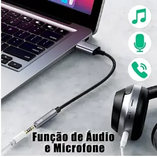 Placa De Som Usb P2 Fone 3.5mm Pc Notebook Cor Preto