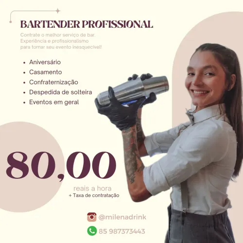 Bartender Profissional | 80,00 reais a hora