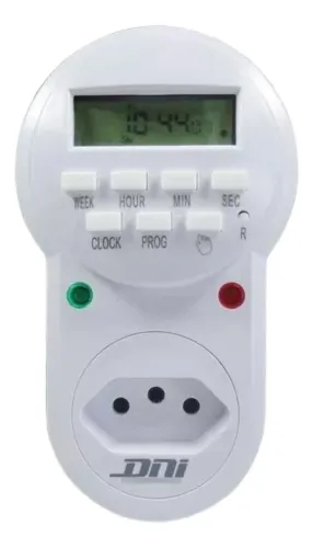 Timer Digital Temporizador Programável Tomada Abnt Bivolt 10a 2p+T Dni 6610 - Dni