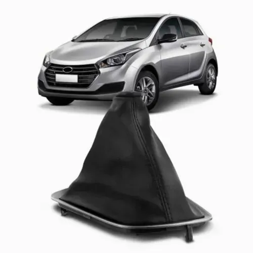 Coifa Couro de Câmbio Marcha para o Hyundai HB20 2013 - 2019 Base Cinza