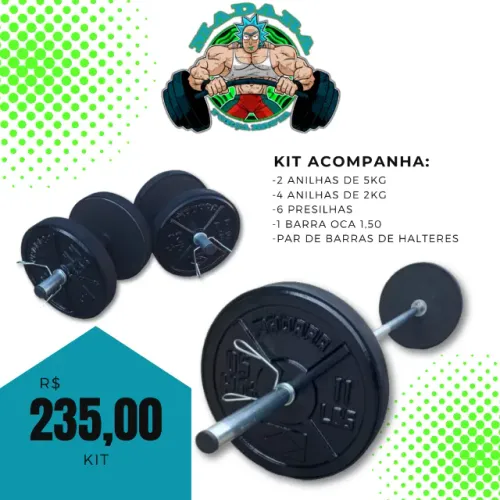 KIT MUSCULAÇÃO BARRAS E ANILHAS DE CONCRETO