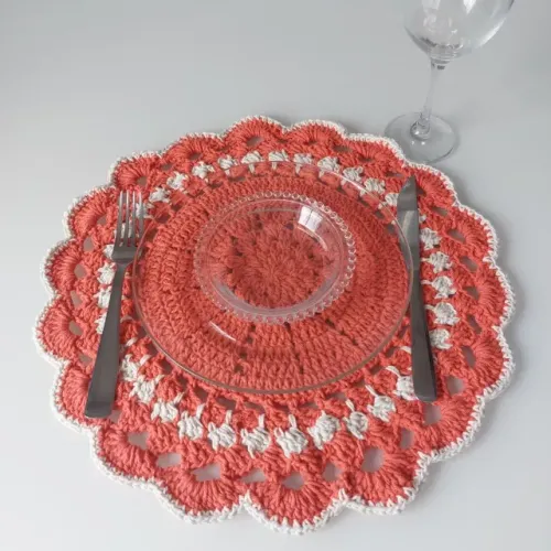 NOVO | Jogo Americano de Crochê Coral 6 peças Sousplat