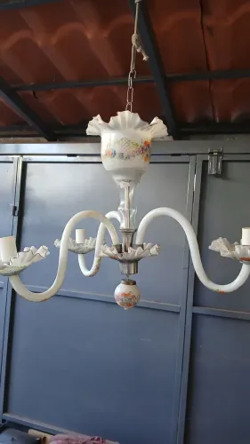 Lustre vidro opalina pintado a mão 