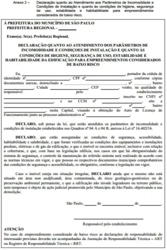 Alvará de Funcionamento de atividade comercial