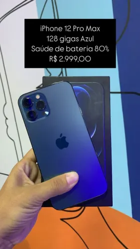 iPhone 12 Pro Max /128GB / Azul / Saúde de bateria 80% / R$ 2.999,00