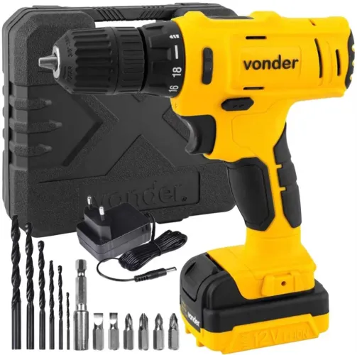 Parafusadeira Vonder 1 bateria 12 volts maleta 