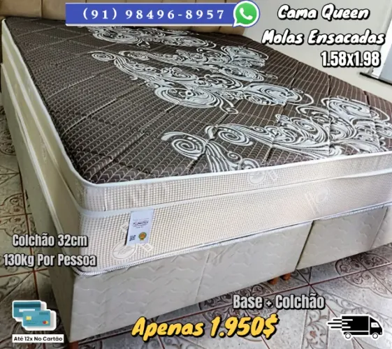 CAMA QUEEN COLCHÃO 32CM MOLAS ENSACADAS