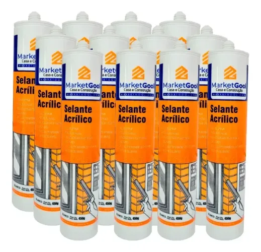 12 Selante Acrílico kit com 12un Branco Base D'água Adesivo Vedação 450g Marketgool
