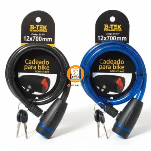 Cadeado Reforçado Cabo de Aço 12x700mm c/ Chave Segurança p/ Bike e Motos BT-377