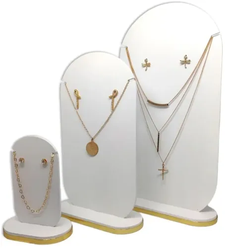 3 Expositores de colar e brinco.  Branco com dourado 