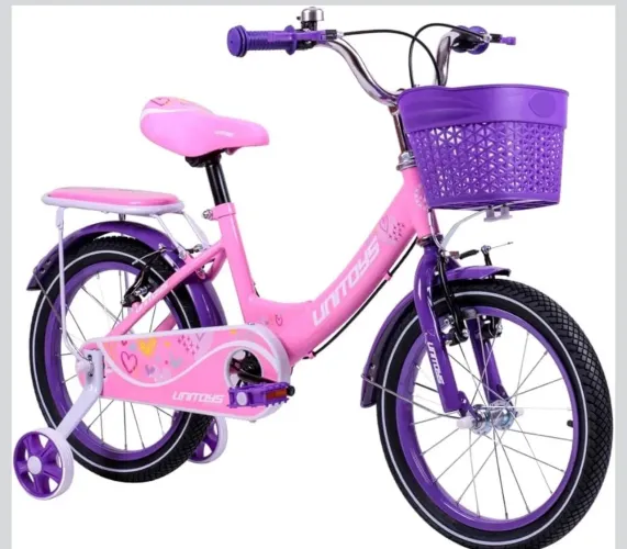 Bicicleta Infantil Unitoys Love Aro 16 Rosa com cesta e rodas de apoio