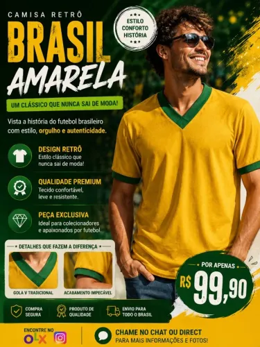 Camisa Retrô Brasil Amarela