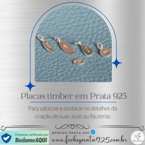 PLACA TIMBER PRATA 925 PARA MONTAGEM DE JOIAS E SEMIJOIAS - VENDA ATACADO