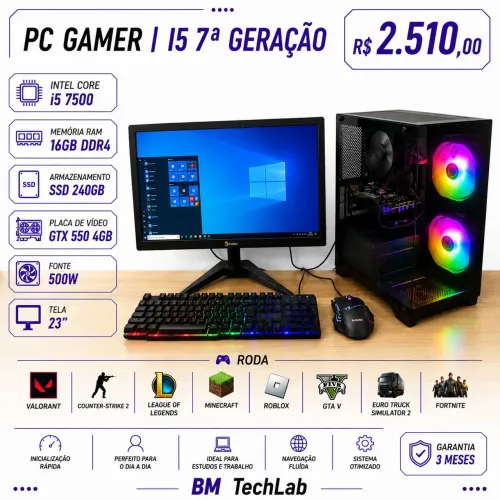 PC Gamer Completo | Intel Core i5-7500 | GTX 550 Ti 4GB | 16GB RAM | SSD 240GB